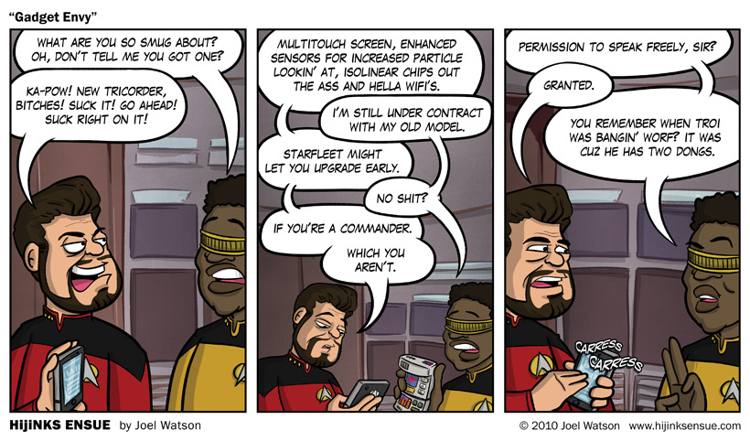 Alternate Title: Goddamn you, ATnG! I get no bars in the holodeck! No bars!